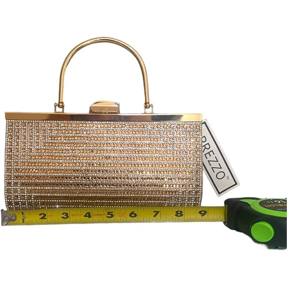 Prezzo Gold Tone Metal Rhinestone Crystal Clutch Evening Bag Purse NWT. - Picture 9 of 11